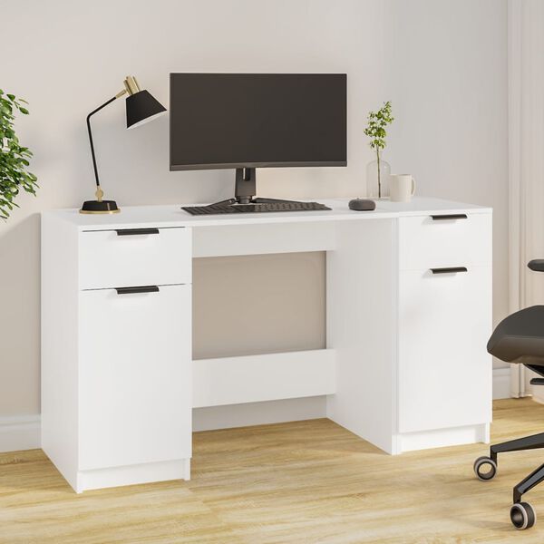 vidaXL Bureau avec armoire lat&eacute;rale Blanc Bois d'ing&eacute;nierie
