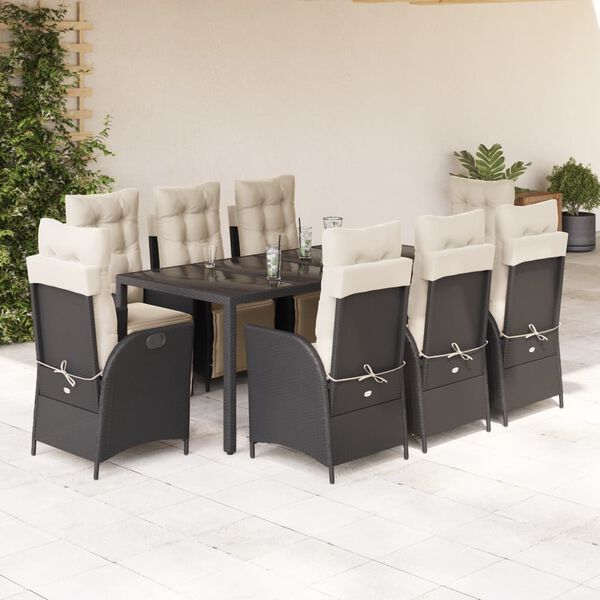 vidaXL Ensemble &agrave; manger de jardin 9pcs coussins noir r&eacute;sine tress&eacute;e