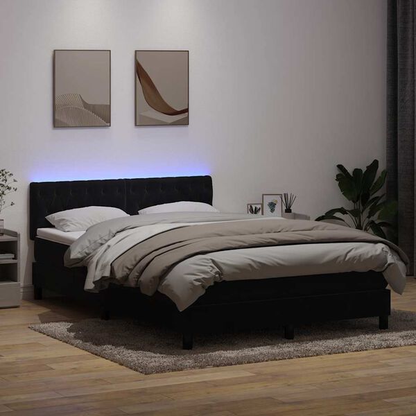 vidaXL Sommier &agrave; lattes de lit avec matelas et LED noir 140x220 cm velours