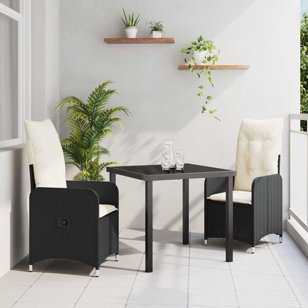 vidaXL Ensemble de salle &agrave; manger pour jardin 3 pcs Noir Poly rotin