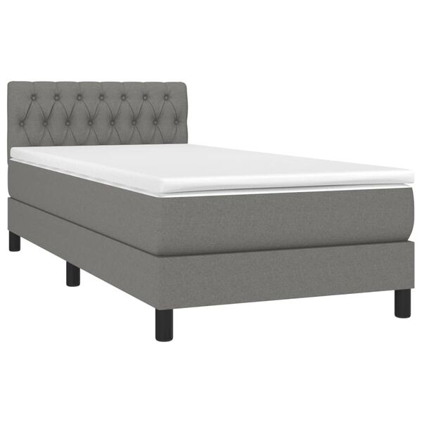 vidaXL Sommier &agrave; lattes de lit avec matelas Gris fonc&eacute; 90x200 cm Tissu