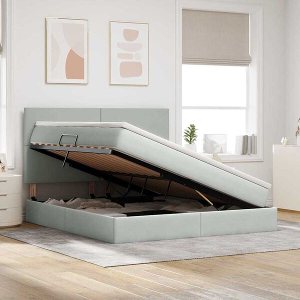 vidaXL Lit avec rangement et matelas Gris clair 180 x 200 cm Velours