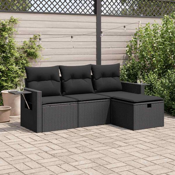 vidaXL Salon de jardin 4 pcs avec coussins noir r&eacute;sine tress&eacute;e