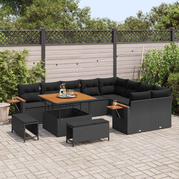 vidaXL Ensemble de canap&eacute; de jardin avec coussin 12 pcs Noir
