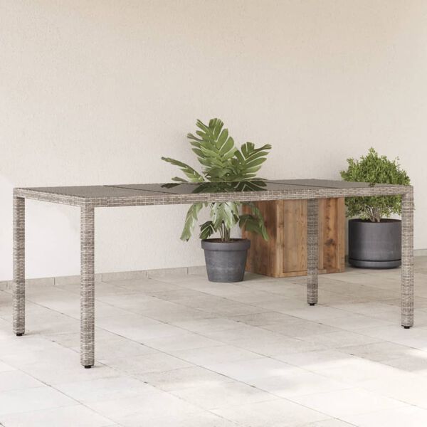 vidaXL Table de jardin dessus en verre Gris 190x90x75cm Résine tressée