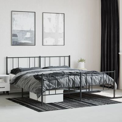 vidaXL Cadre de lit métal sans matelas avec pied de lit noir 200x200cm