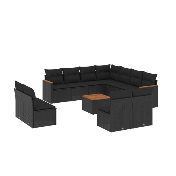 vidaXL Salon de jardin 12 pcs avec coussins noir r&eacute;sine tress&eacute;e