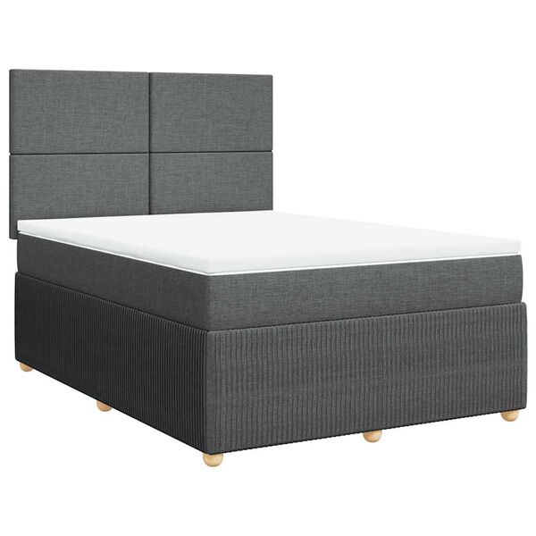 vidaXL Sommier &agrave; lattes de lit avec matelas Gris fonc&eacute; 160x200cm Tissu