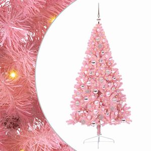 vidaXL Sapin de No&euml;l artificiel pr&eacute;-&eacute;clair&eacute; Rose 180 cm PVC