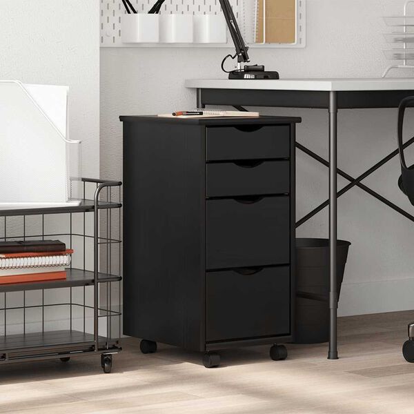 vidaXL Armoire roulante avec tiroirs MOSS noir bois de pin solide