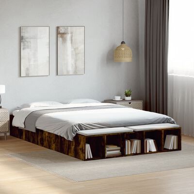 vidaXL Cadre de lit chêne fumé 150x200 cm bois d'ingénierie