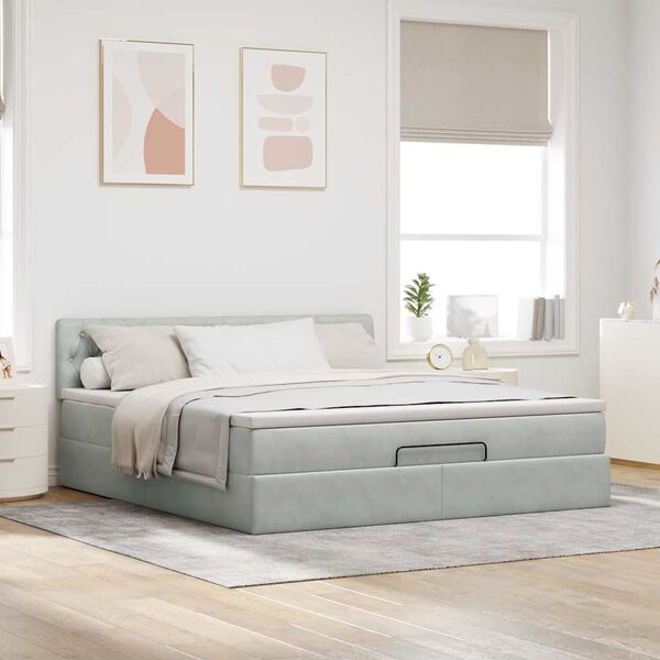 VidaXL Cadre de lit ottoman avec matelas gris clair 160x200 cm velours