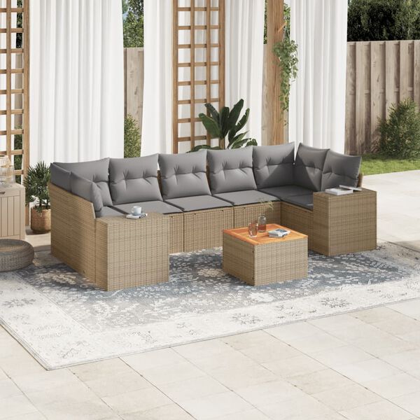 vidaXL Salon de jardin avec coussins 8 pcs beige r&eacute;sine tress&eacute;e