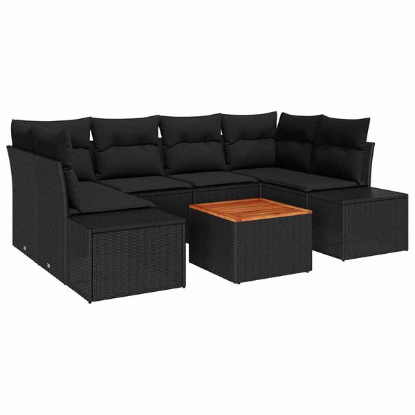 vidaXL Ensemble de canap&eacute; de jardin avec coussin 7 pcs Noir polyrotin