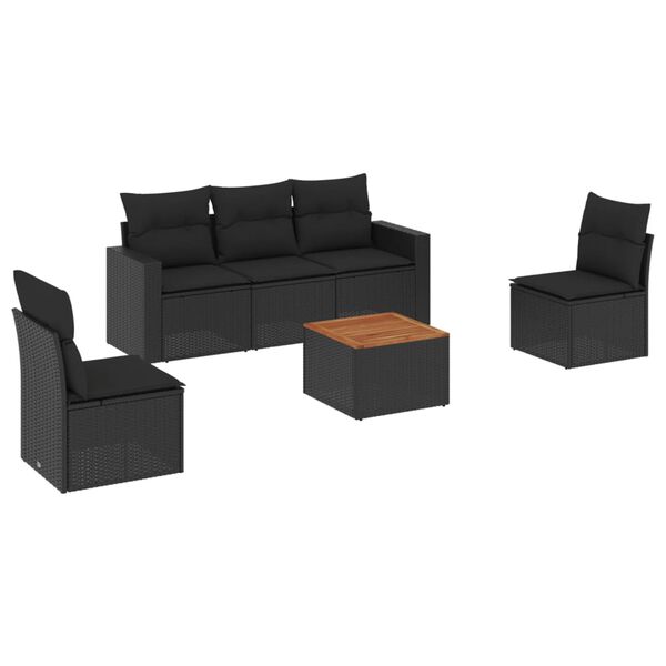 vidaXL Salon de jardin 6 pcs avec coussins noir r&eacute;sine tress&eacute;e