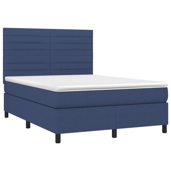 vidaXL Sommier &agrave; lattes de lit et matelas et LED Bleu 140x190 cm Tissu