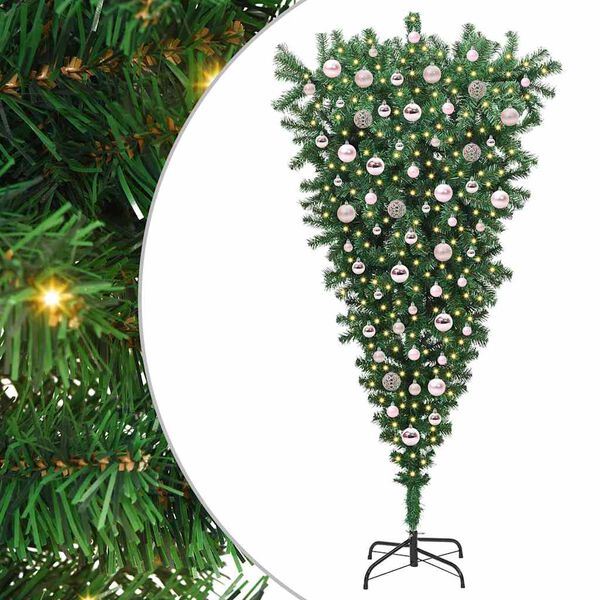 vidaXL Arbre de No&euml;l artificiel pr&eacute;-&eacute;clair&eacute; &agrave; l'envers avec ensemble de boules