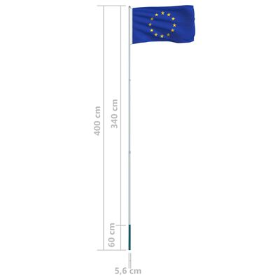 vidaXL Drapeau de l'Union Européenne et mât en aluminium 4 m