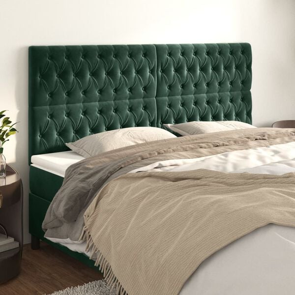 vidaXL T&ecirc;te de lit Vert fonc&eacute; 200x7x118/128 cm Velours
