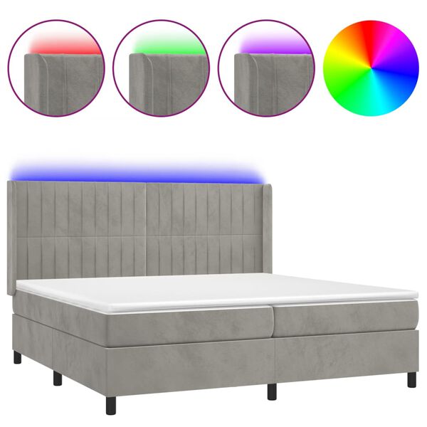vidaXL Sommier &agrave; lattes de lit matelas et LED Gris clair 200x200 cm