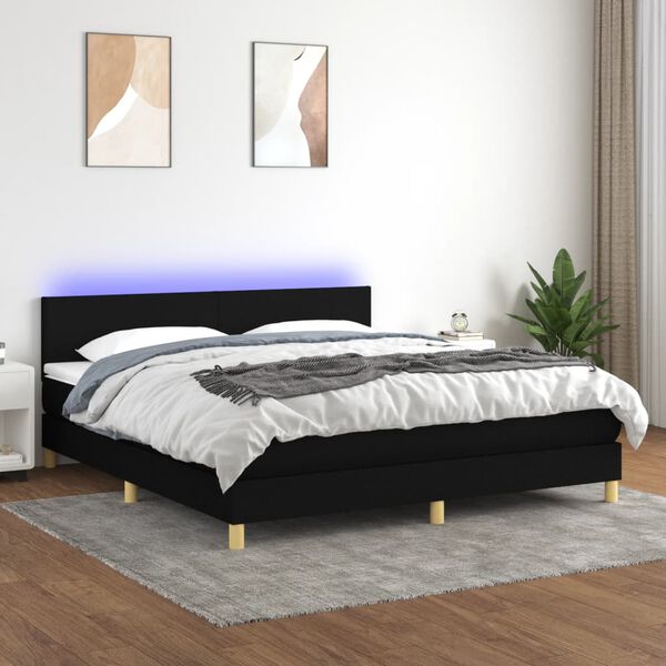 vidaXL Sommier &agrave; lattes de lit avec matelas LED Noir 160x200 cm Tissu