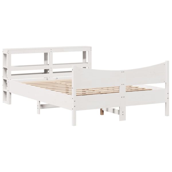 vidaXL Cadre de lit avec t&ecirc;te de lit blanc 135x190 cm bois pin massif