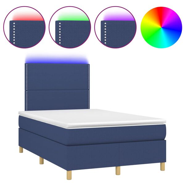 vidaXL Sommier &agrave; lattes de lit et matelas et LED Bleu 120x200 cm Tissu