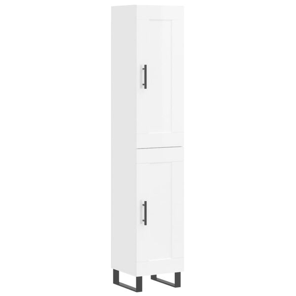 vidaXL Buffet haut Blanc brillant 34,5x34x180 cm Bois d'ing&eacute;nierie