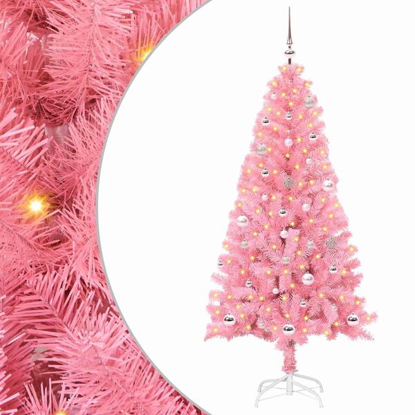 vidaXL Sapin de Noël avec 150 LED avec support Rose 150 cm PVC