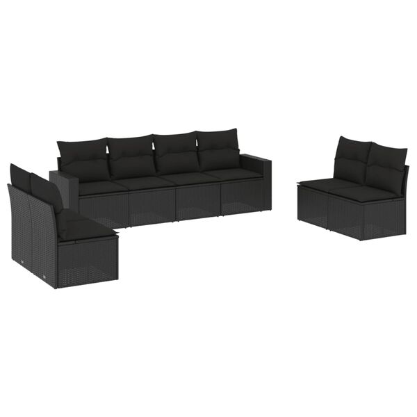 vidaXL Salon de jardin 8 pcs avec coussins noir r&eacute;sine tress&eacute;e