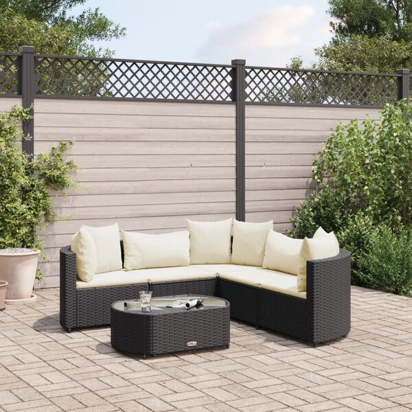 vidaXL Salon de jardin 6 pcs avec coussins noir r&eacute;sine tress&eacute;e