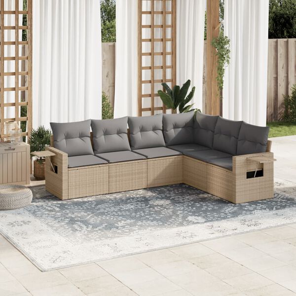 vidaXL Salon de jardin avec coussins 6 pcs beige r&eacute;sine tress&eacute;e