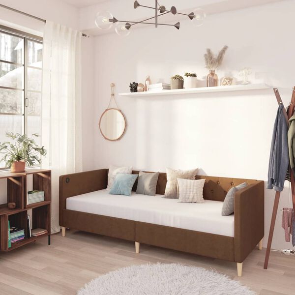 vidaXL Lit avec matelas et USB Marron Tissu 90x200 cm