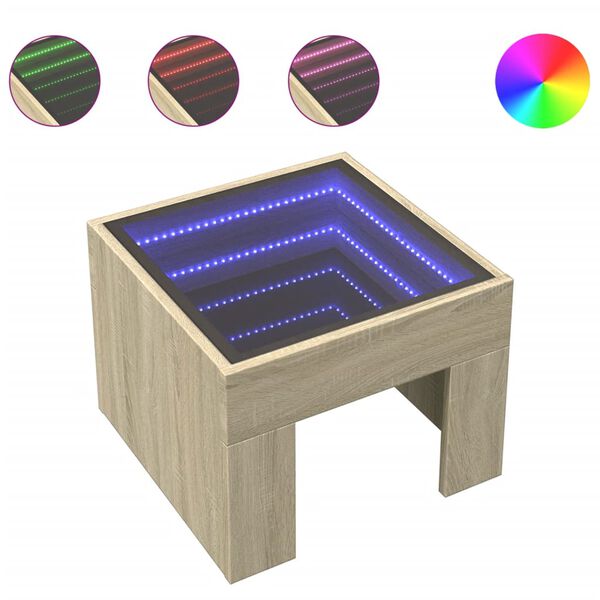 vidaXL Table de chevet avec LED infini ch&ecirc;ne sonoma 40x40x30 cm
