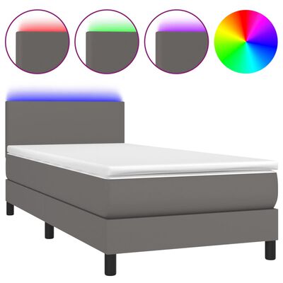 vidaXL Sommier à lattes de lit avec matelas et LED Gris 90x200 cm