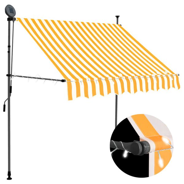 vidaXL Auvent manuel r&eacute;tractable avec LED 150 cm Blanc et orange