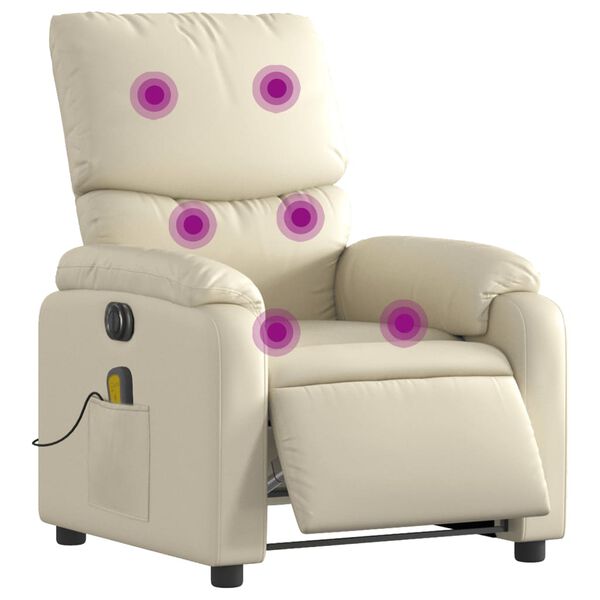 vidaXL Fauteuil de massage inclinable &eacute;lectrique cr&egrave;me similicuir
