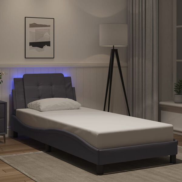 vidaXL Cadre de lit avec LED sans matelas Zadar gris 90x190 cm
