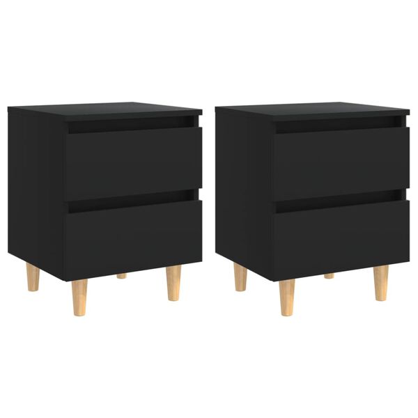 vidaXL Tables de chevet avec pieds en pin 2 pcs Noir 40x35x50 cm