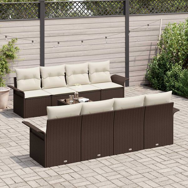 vidaXL Ensemble de canap&eacute; de jardin avec coussin 9 pcs Marron et Cr&egrave;me