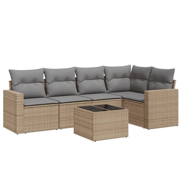 vidaXL Salon de jardin avec coussins 6 pcs beige r&eacute;sine tress&eacute;e