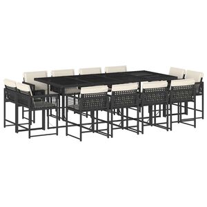 vidaXL Ensemble &agrave; manger de jardin 13 pcs coussins noir r&eacute;sine tress&eacute;e