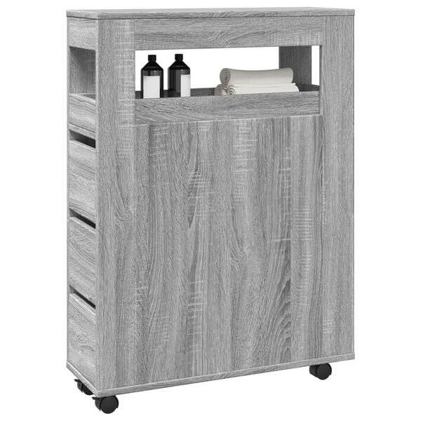 vidaXL Meuble &eacute;troit de salle de bain &agrave; roulettes sonoma gris