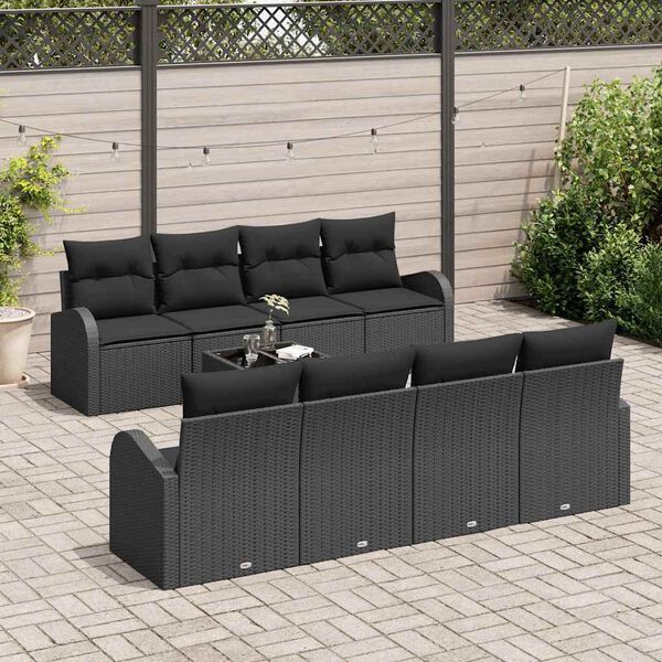 vidaXL Ensemble de canap&eacute; de jardin avec stockage 9 pcs Noir polyrotin