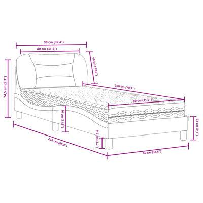 vidaXL Lit avec matelas noir et blanc 80x200 cm similicuir