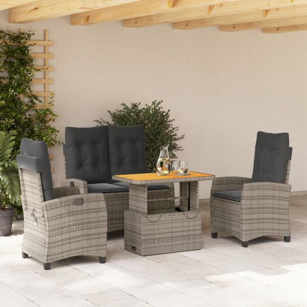vidaXL Ensemble &agrave; manger jardin 4pcs et coussins Gris R&eacute;sine tress&eacute;e