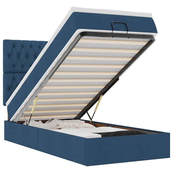 vidaXL Lit ottoman avec matelas et LED Bleu 90x200 cm Tissu