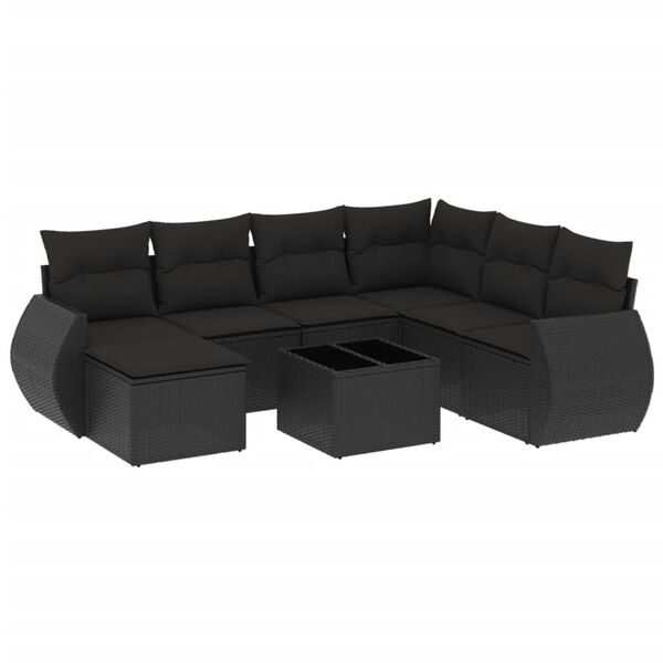 vidaXL Salon de jardin 8 pcs avec coussins noir r&eacute;sine tress&eacute;e