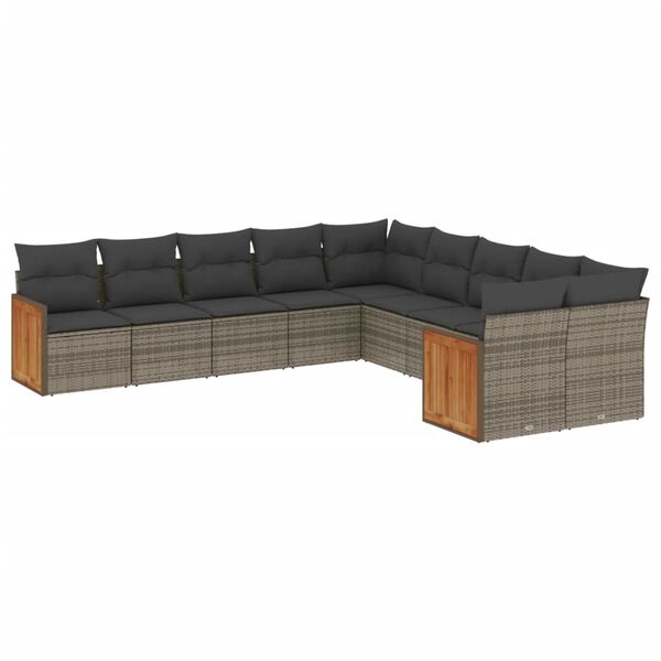 vidaXL Salon de jardin avec coussins 10 pcs gris r&eacute;sine tress&eacute;e