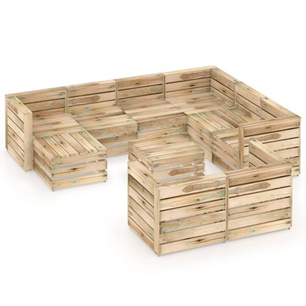vidaXL Salon de jardin 10 pcs Bois de pin impr&eacute;gn&eacute; de vert